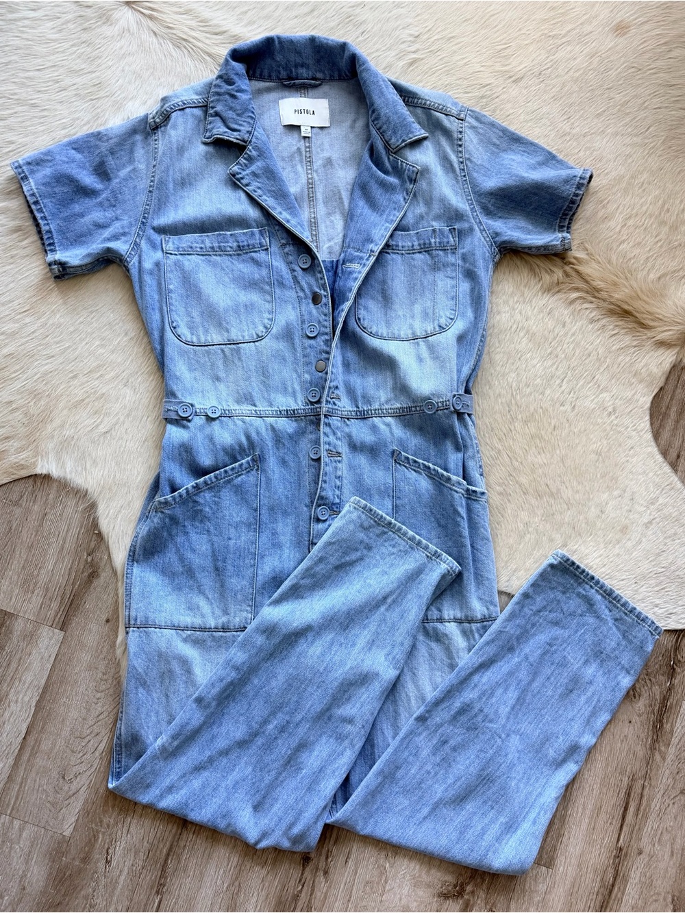 pistola Light Blue Denim Short-Sleeve Jumpsuit Overalls